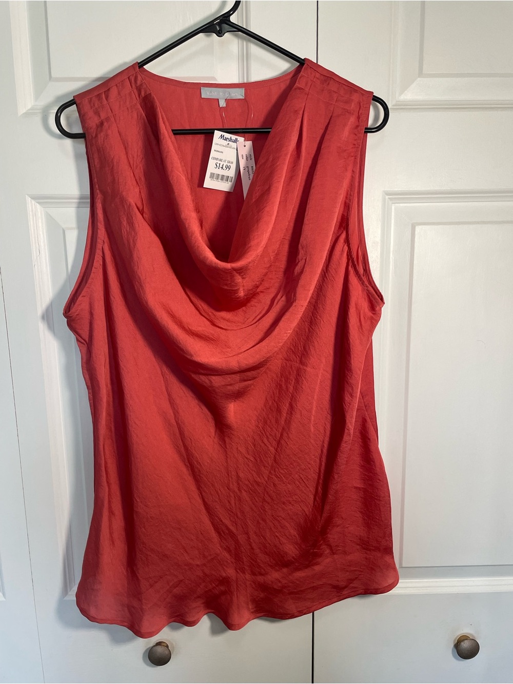 Marshalls Coral Red Draped Cowl Neck Sleeveless Top